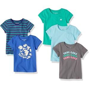 NWT New Amazon Essentials Girls' 5 Pack Short-Sleeve T-Shirts Youth Size XS